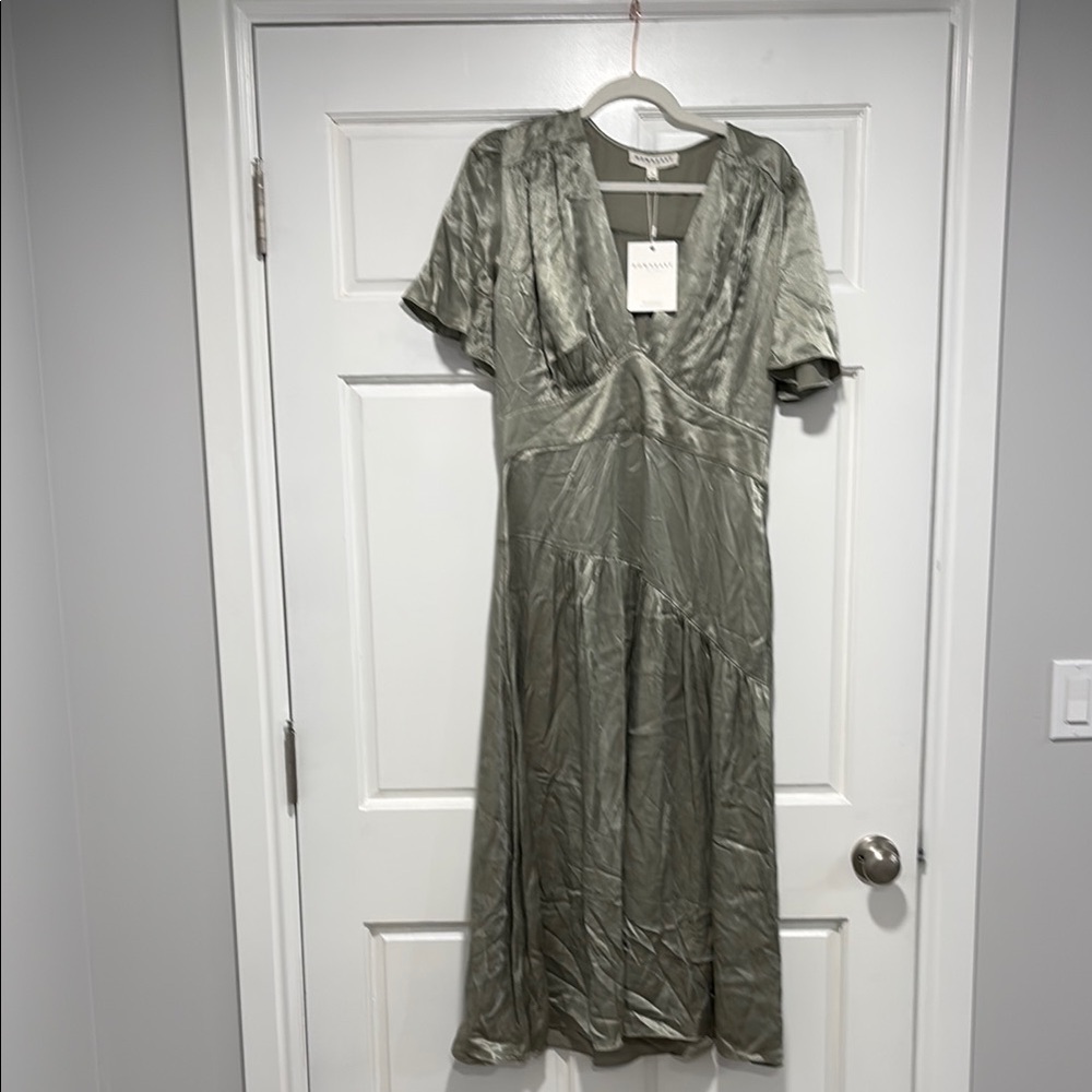 Satin Olive Green Midi Dress